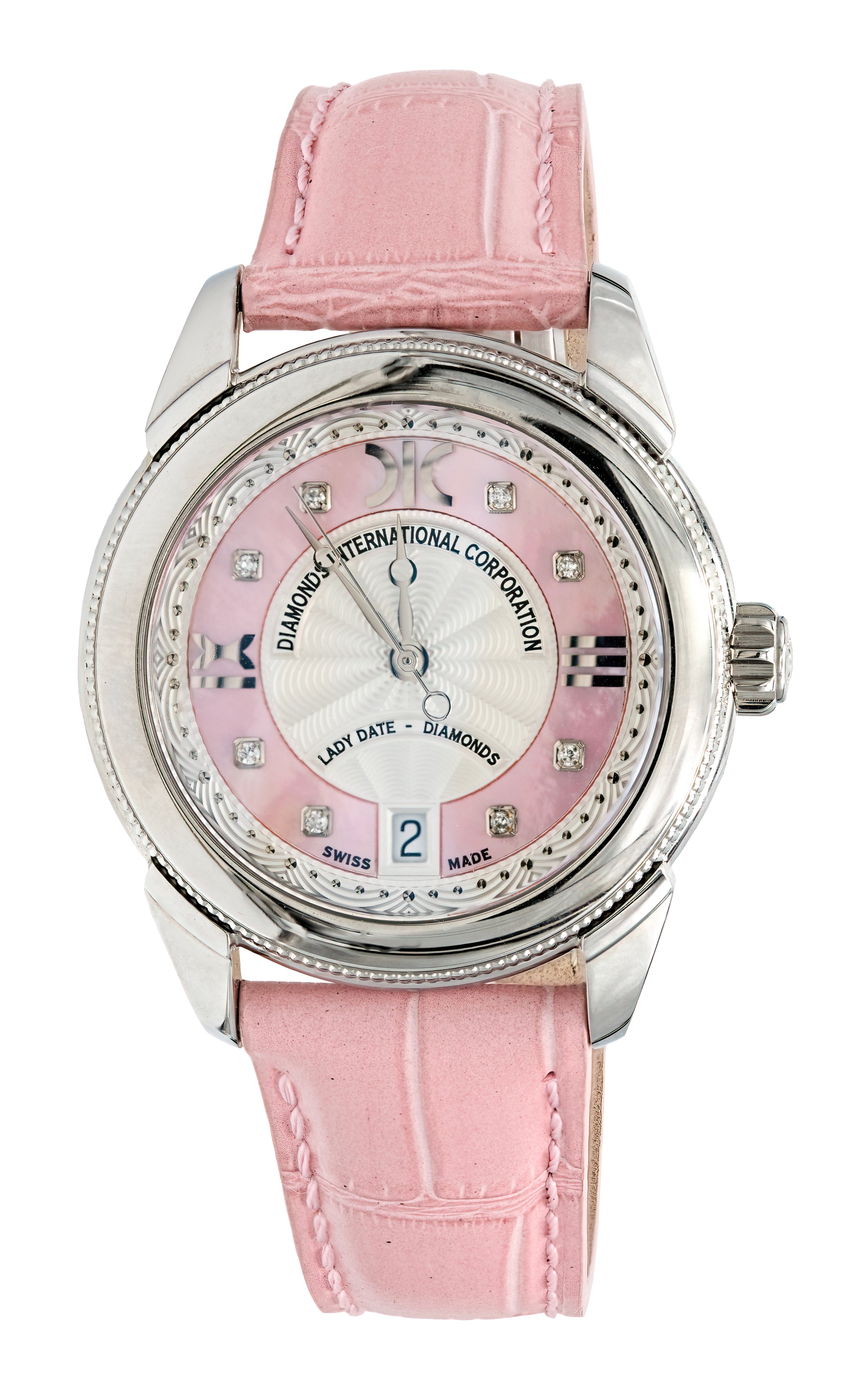 Watch A9267-A-AS-Pink-Leather Womens watch with movement Quartz Eta with 8 briliants