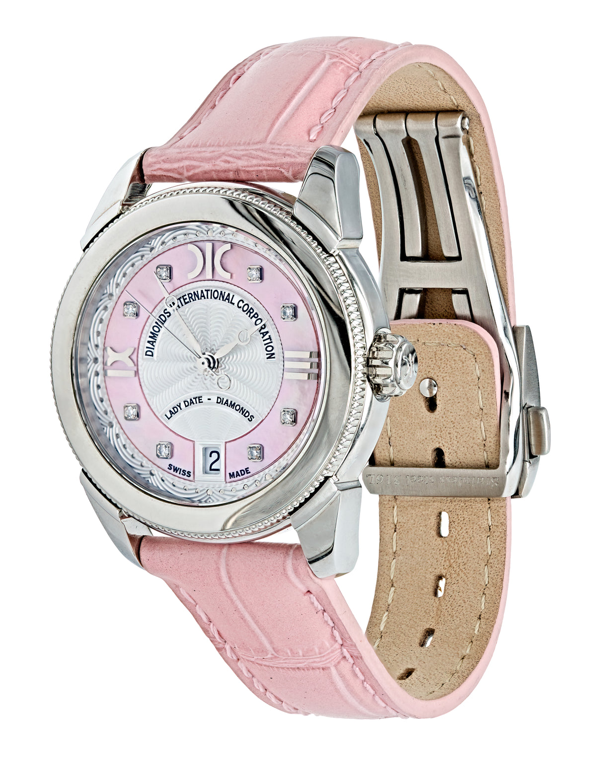 Watch A9267-A-AS-Pink-Leather Womens watch with movement Quartz Eta with 8 briliants