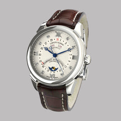 Diamond watch 9262-AA-AG-Leather Elegant automatic watch with complete calendar and 8 brilliants