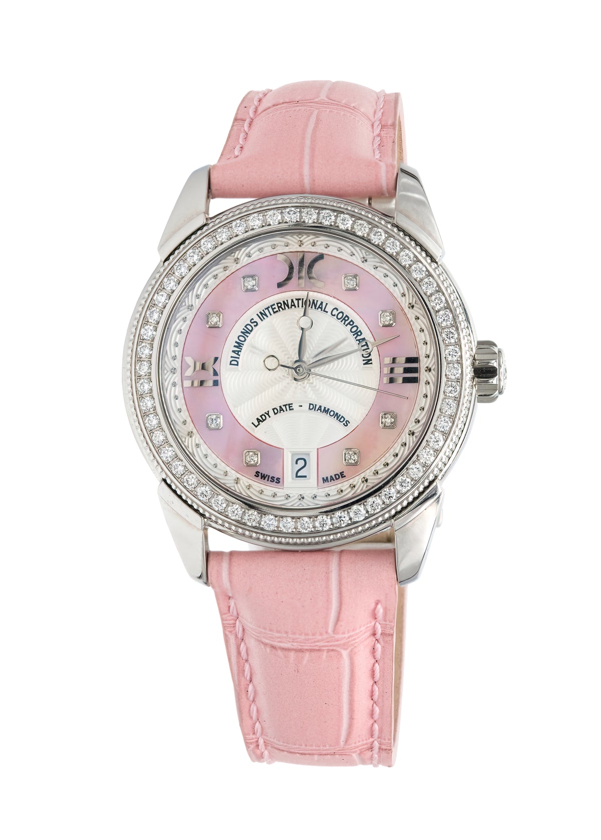 Watch A9267-D-AS-Pink-Leather Womens watch with movement Quartz Eta with 62 briliants