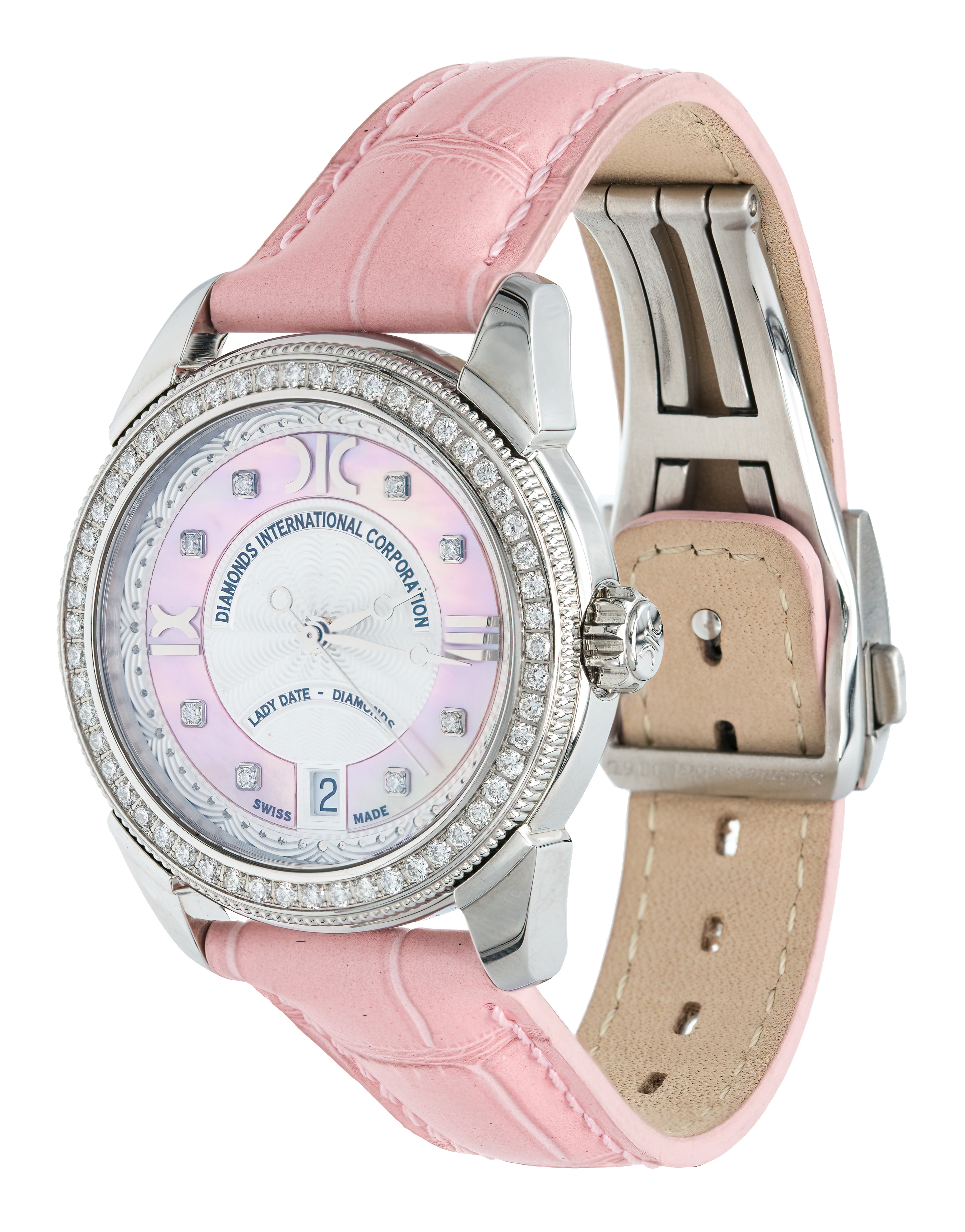 Watch A9267-D-AS-Pink-Leather Womens watch with movement Quartz Eta with 62 briliants