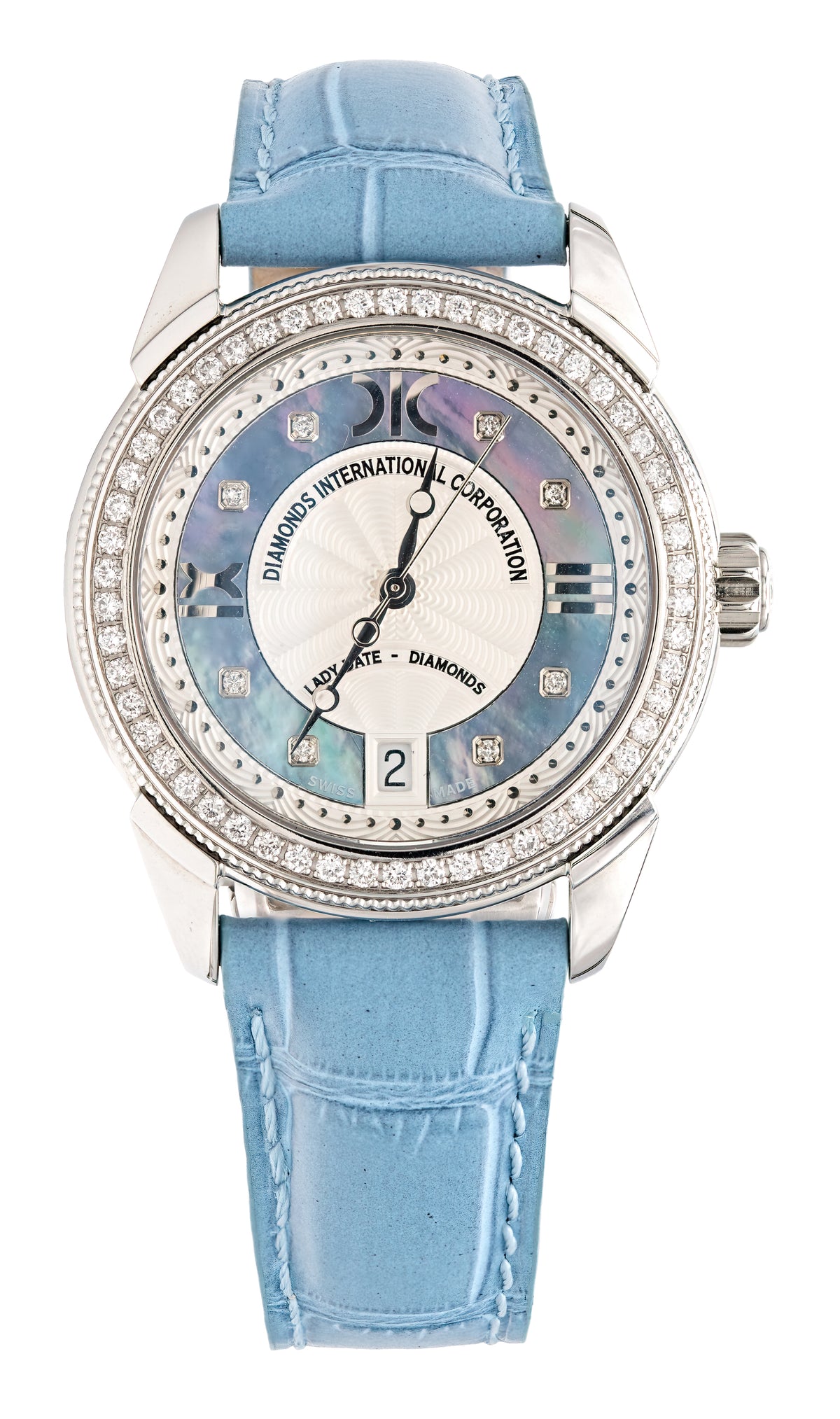 Watch A9267-D-AK-Blue-Leather Womens watch with movement Quartz Eta with 62 briliants