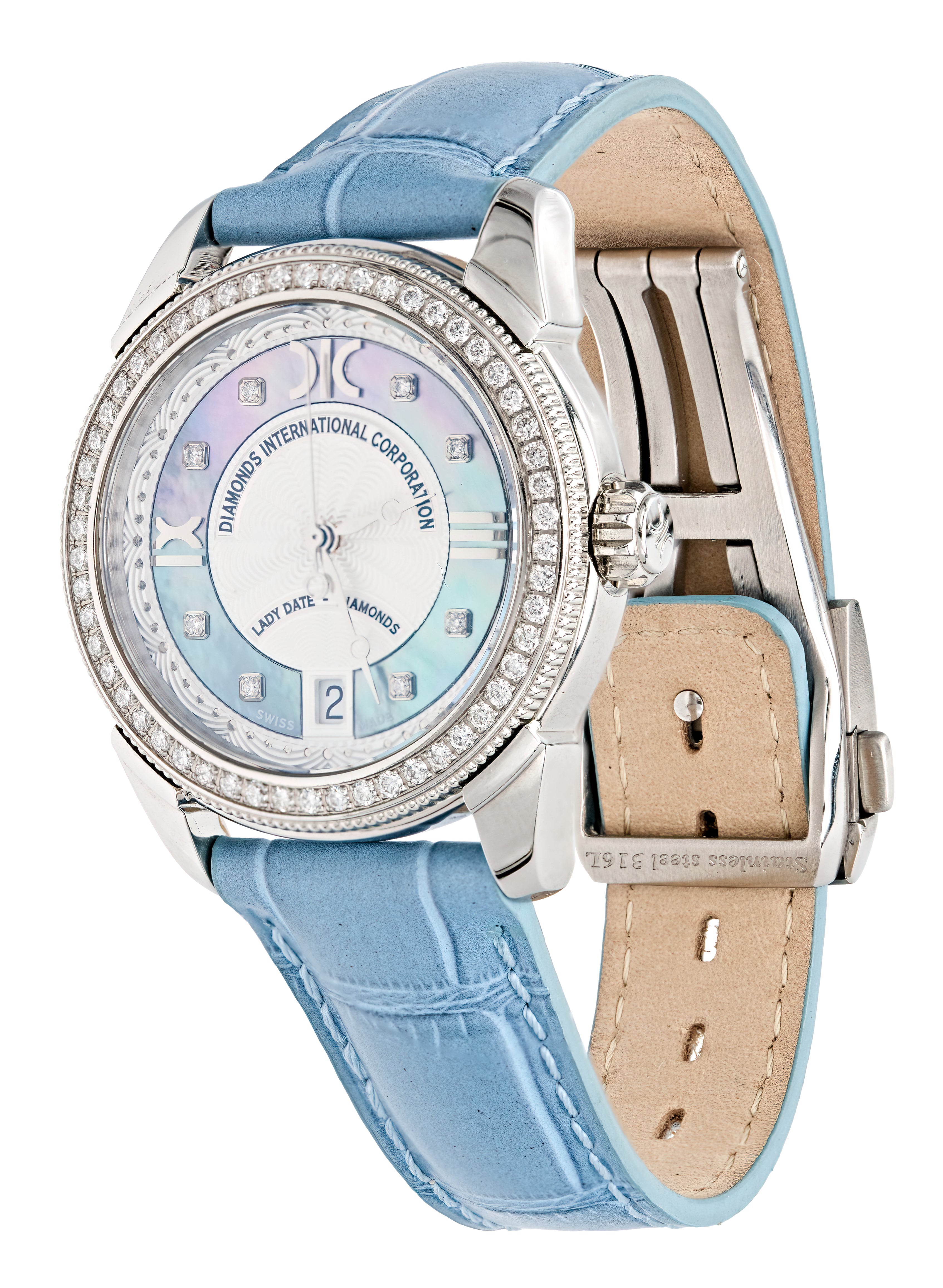 Watch A9267-D-AK-Blue-Leather Womens watch with movement Quartz Eta with 62 briliants