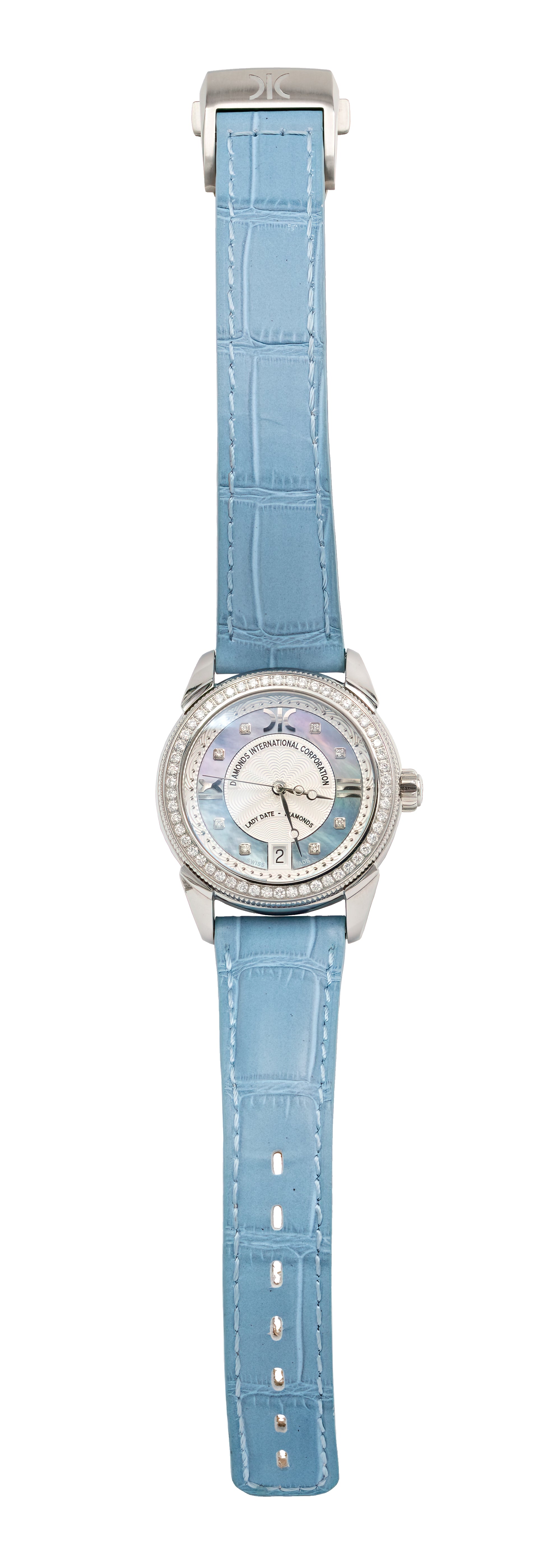 Watch A9267-D-AK-Blue-Leather Womens watch with movement Quartz Eta with 62 briliants