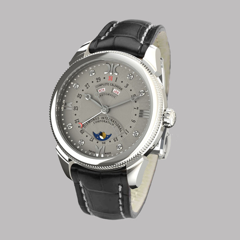 Diamond watch 9262-AA-GS-Leather Elegant automatic watch with complete calendar and 8 brilliants