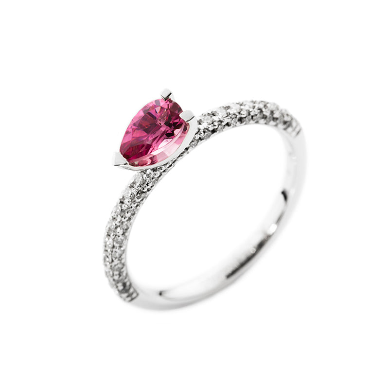 Ring Amy Pink Diamond ring made of white gold with diamonds and tear shaped pink tourmaline