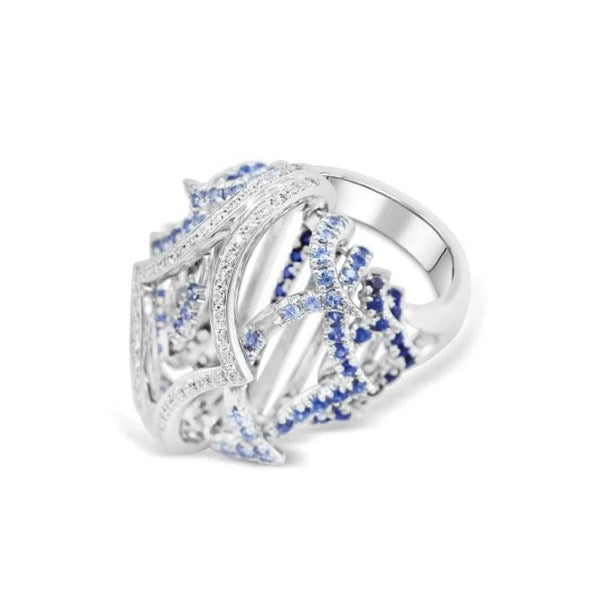 Ring Gotic Blue Atypical diamond ring made of white gold