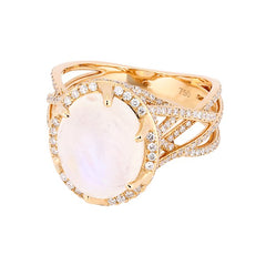 Ring Magic Diamond ring made of pink gold with Moonstone