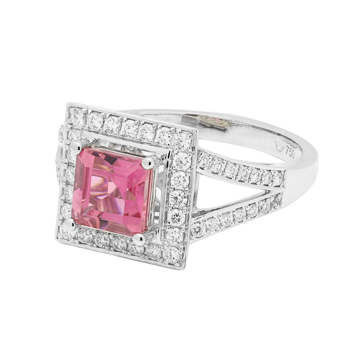 Ring R-35117-WG Diamond ring made of white gold with pink Tourmaline